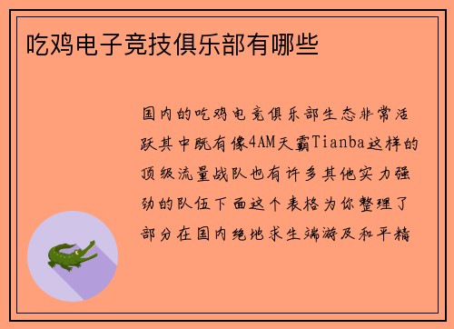 吃鸡电子竞技俱乐部有哪些